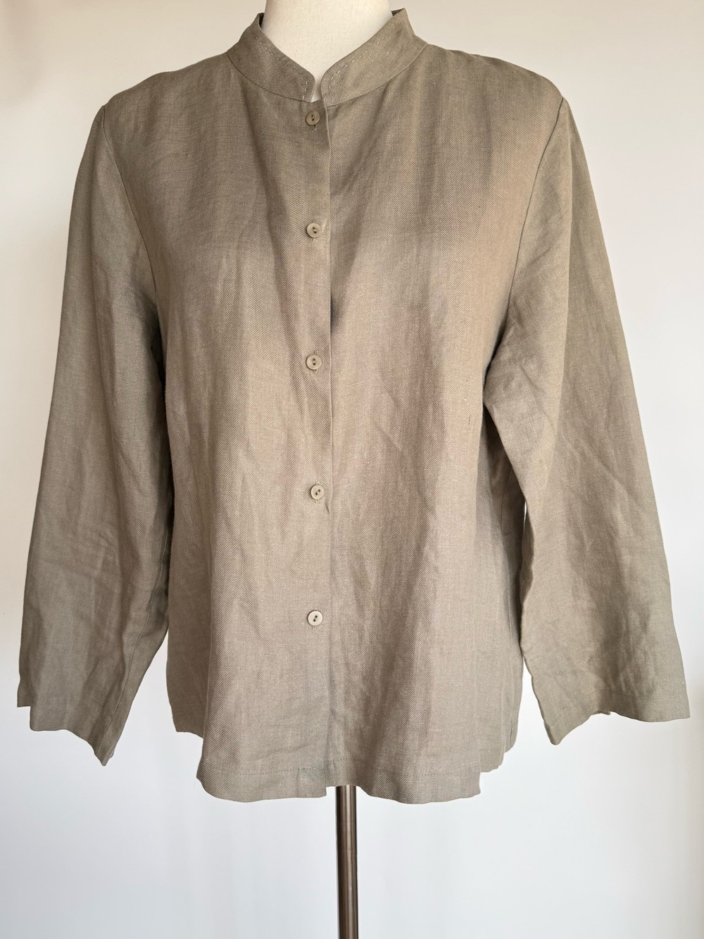 Eileen Fisher Linen Jacket Women’s Large Button Front Stand Collar 100% Linen